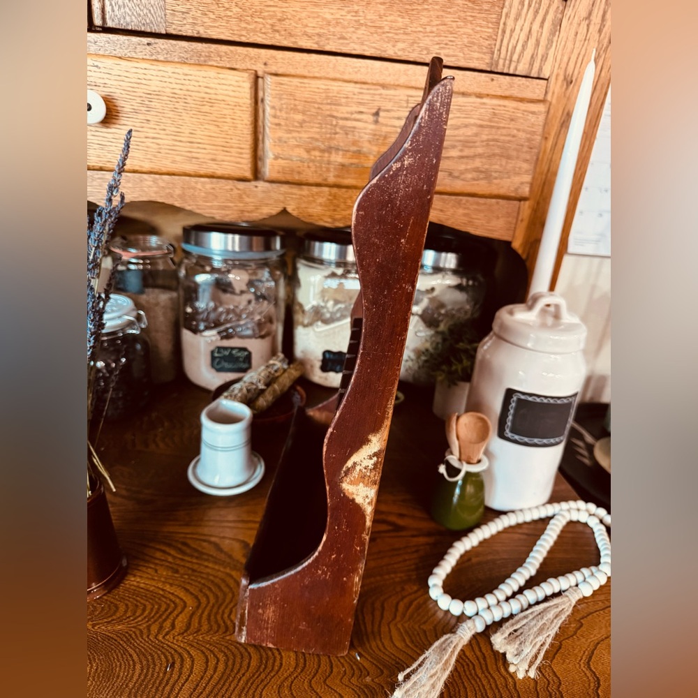 Primitive Vintage Antique Rustic Brown WoodeWall Shelf & organizer/spoon holder - Picture 5 of 10